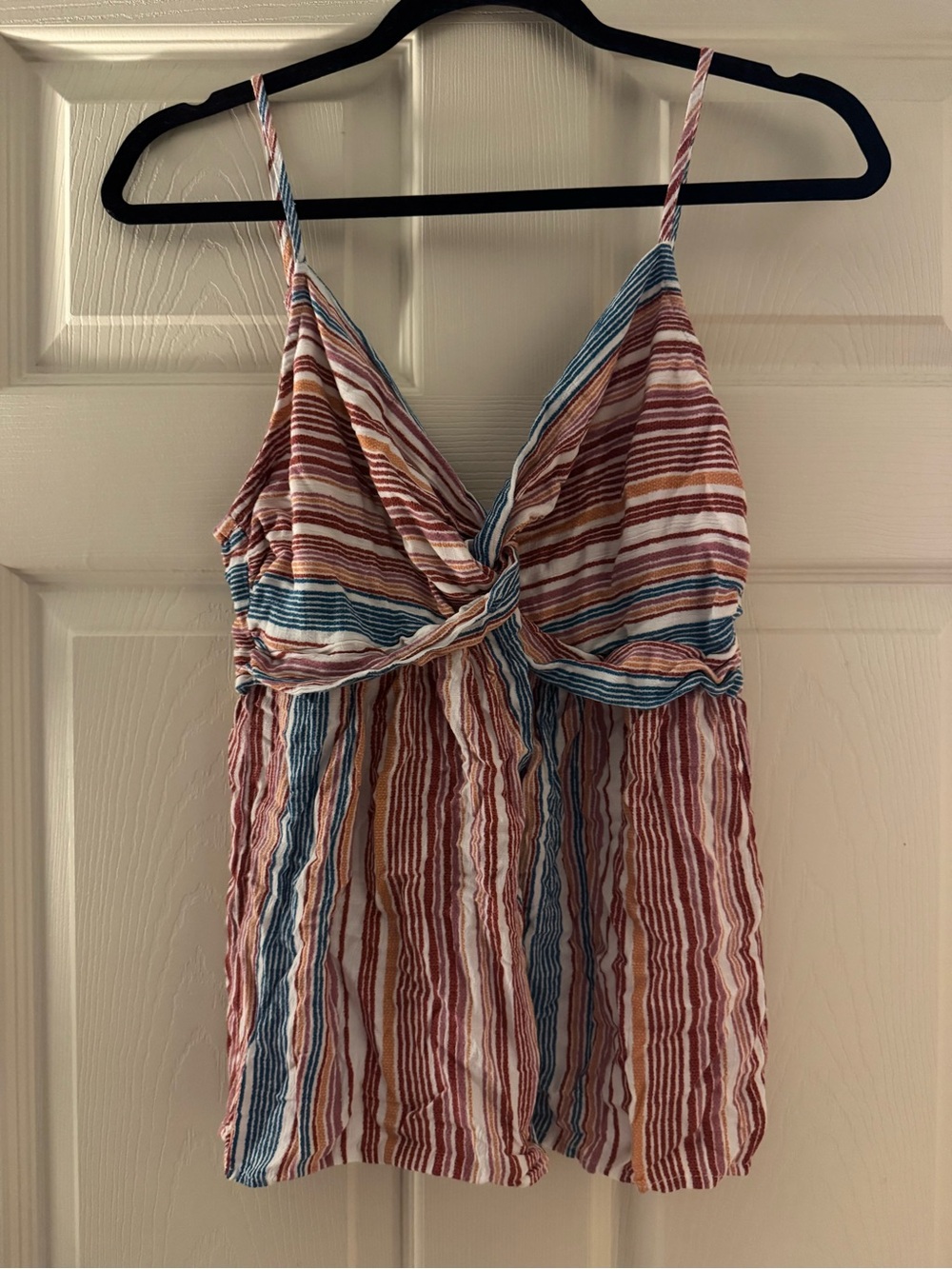 Maurices Multistripe Knot-Front Tank in Blue and Rust